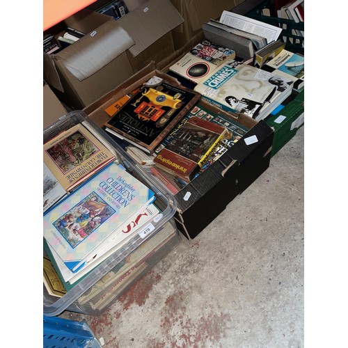 419 - Four boxes of books (total), various genres including true crime, children's books, astronomy, etc, ... 