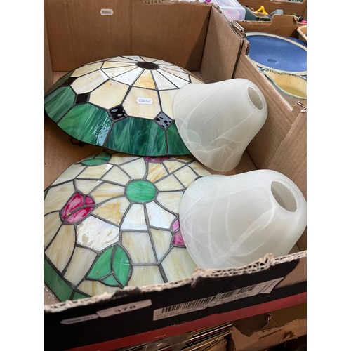 378 - Two Tiffany style ceiling light shades and a pair of glass wall light shades.