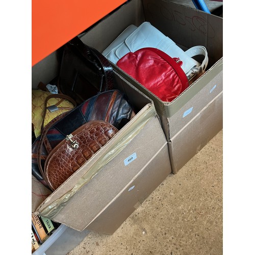 460 - Two boxes of ladies handbags and a box of boxed ladies shoes