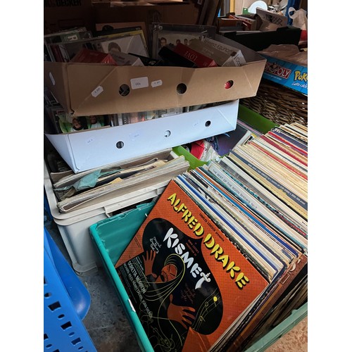 464 - A box of 78s and 2 boxes of LPs and 45rpm records, 2 boxes of CDs and DVDs, A box of video cassettes... 