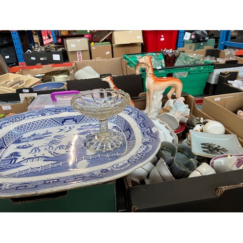 403 - Assorted pottery and china including two Staffordshire grey hounds etc.