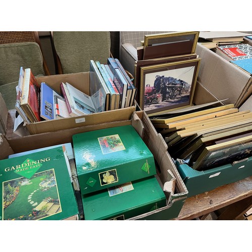 481 - 3 boxes including a box of transport orientated prints, a box of gardening magazines, and a box of b... 