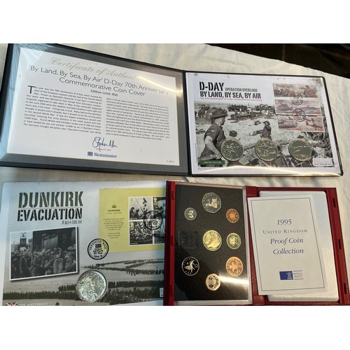 544 - A 70th anniversary D Day commemorative coin cover set together with a Royal Mint 1995 proof coin set... 