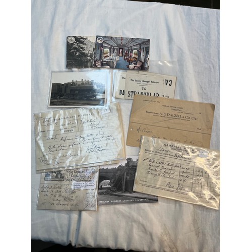 546 - A bag of railway ephemera including Irish, and a box of train related pictures and items including s... 