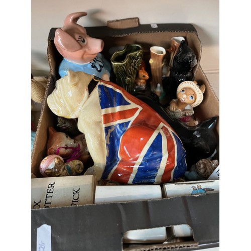 535 - Box of pottery inc. Royal Doulton bulldog - damaged