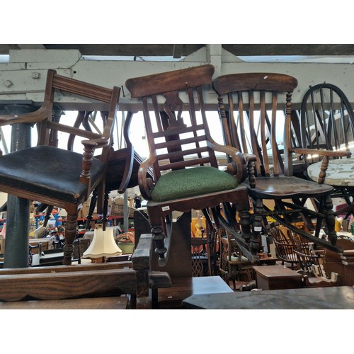 1066 - Two 19th century rocking chairs and an armchair of similar age