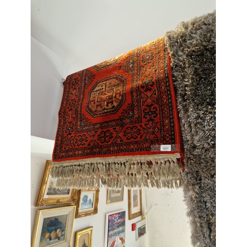 1077 - A wool runner, red ground, by Shiraz, appx 67 x 250 cm