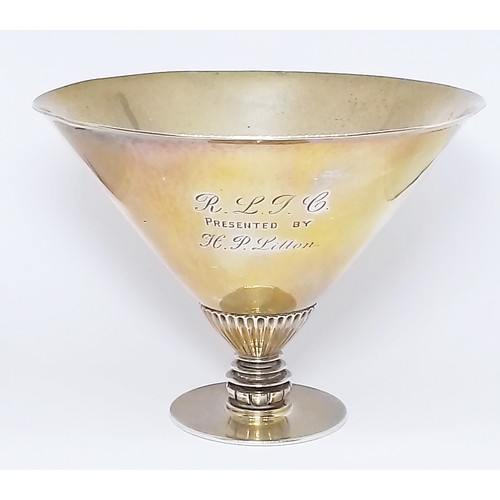 258 - A Georg Jensen pedestal vase, no. 259, London import mark 1931, presentation inscription to front an... 