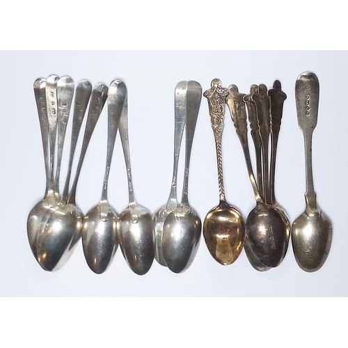 256 - Assorted silver tea spoons including two picture back, various dates and makers, 18th century and la... 