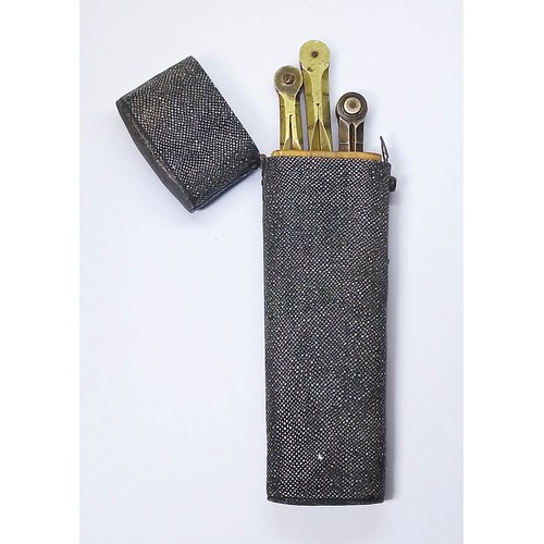 249 - A 19th century shagreen cased drawing instrument set, length 17cm.