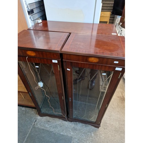 1089 - Three inlaid mahogany display cabinets with interior lights.