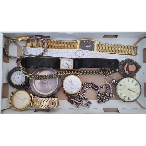 316 - A mixed lot of assorted watches including two silver pocket watches etc.