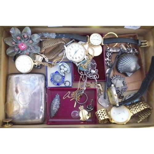 318 - A box of assorted hallmarked silver, watches and jewellery.