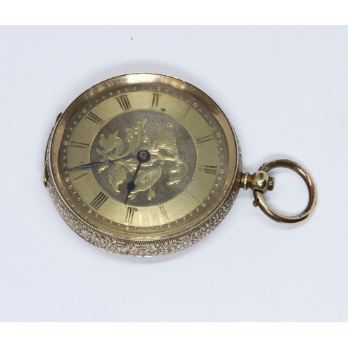 427 - An antique pocket watch, diameter 38mm, marked '14K', inner metal dust cover, gross weight 40.3g.