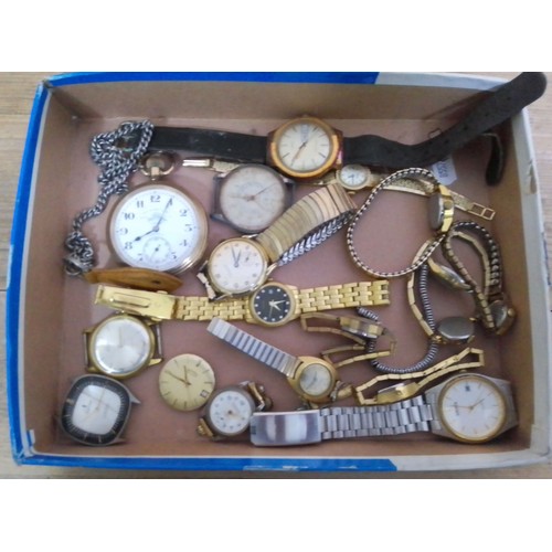 386 - A tray of assorted watches including a Thomas Russell gold plated pocket watch etc.