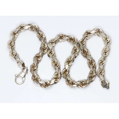 423 - A heavy twist necklace chain, marked '925', length 55cm, weight 170.8g.