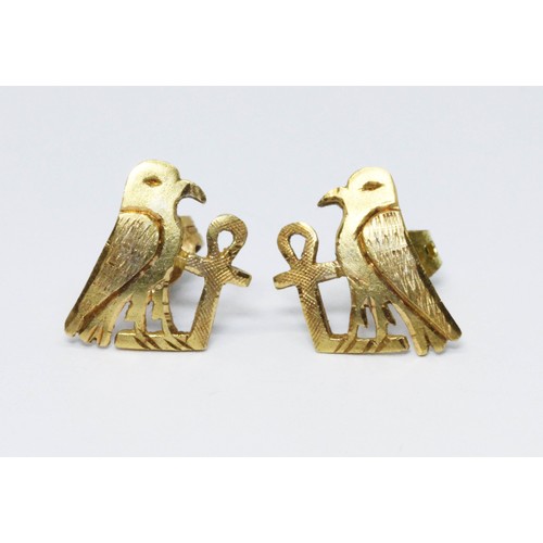 416 - A pair of Egyptian gold earrings, 15mm x 12mm, weight 3.8g.