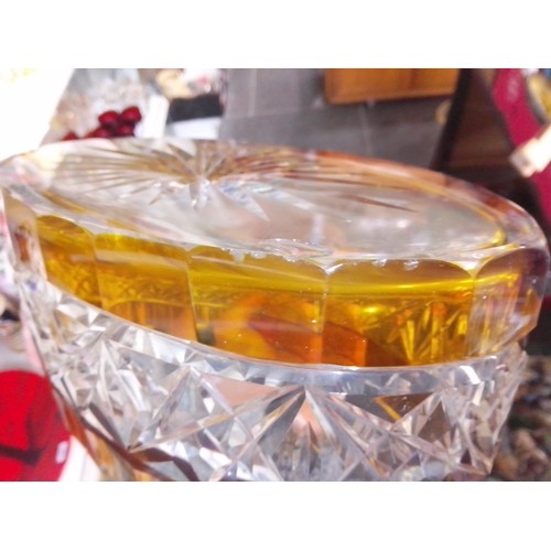 600 - Three Bohemian amber and clear glass vases