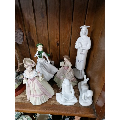 572 - 3 Royal Doulton Images figurines together with a further three by Coalport and Wedgwood