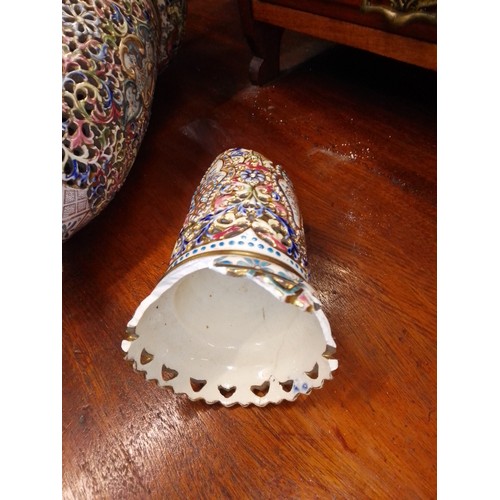 324 - A box of various ceramics & glass items to include blue and white & a brass hand bell etc.