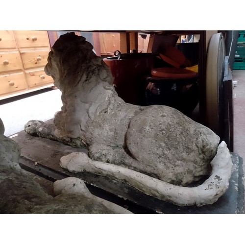 1095 - Two large stoneware recumbent lion garden ornaments.