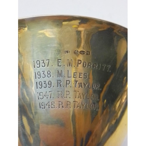 258 - A Georg Jensen pedestal vase, no. 259, London import mark 1931, presentation inscription to front an... 