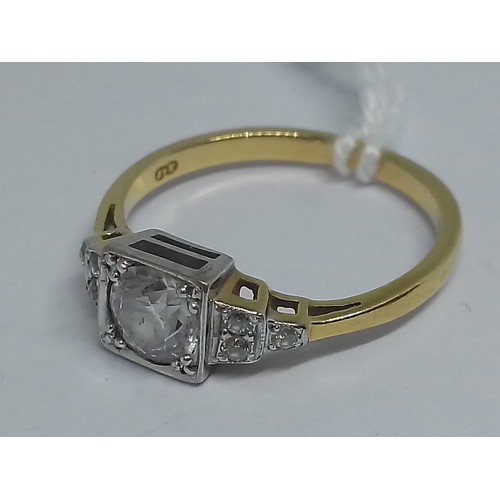 55 - An Art Deco style diamond ring, the central stone weighing approx. 0.50cts, three melee diamonds to ... 