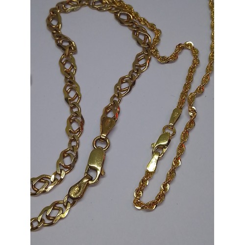 80 - Two 9ct gold chains, length 49cm & 6cm, weight 11.6g.