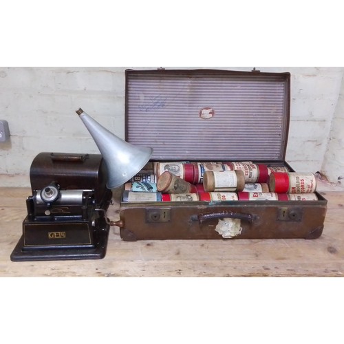 139 - A Thomas A Edison Gem phonograph player, model G151320 together with a vintage case containing Ediso... 