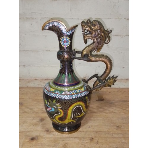 148 - A Chinese cloisonne ewer with applied bronze dragon, height 30cm.