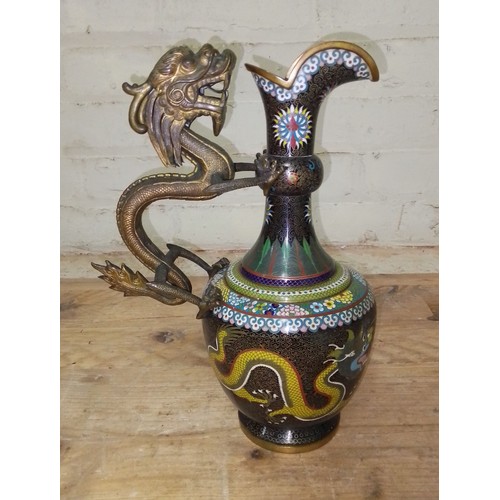 148 - A Chinese cloisonne ewer with applied bronze dragon, height 30cm.