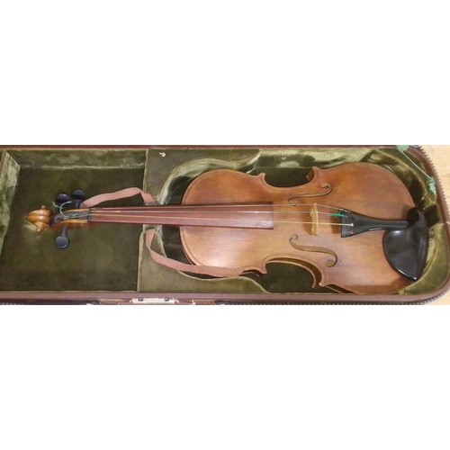 279 - An antique violin with hard case.