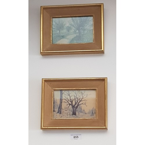 887 - A set of four watercolours signed 'Serghey', landscape scenes with trees, 14.5cm x 9.5cm, each frame... 