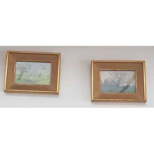 887 - A set of four watercolours signed 'Serghey', landscape scenes with trees, 14.5cm x 9.5cm, each frame... 