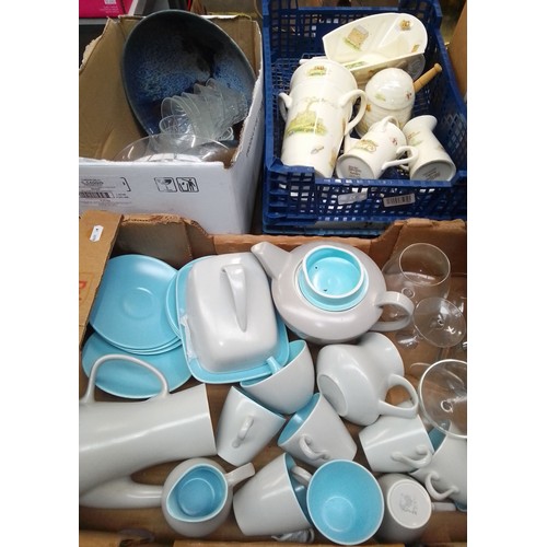 62 - Four boxes of ceramics and glass including Poole Twin Tone, Aynsley Edwardian Kitchen Garden, St Mic... 