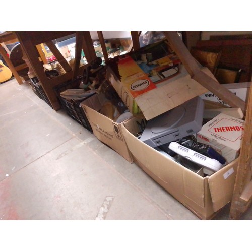 63 - 10 boxes of miscellaneous items including ceramics, ornaments, vases, a set of crown green bowls, bo... 