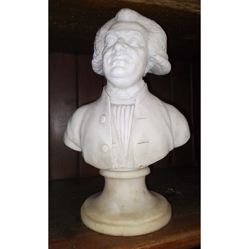 81 - A white marble bust depicting Dr Johnson(?), height 28cm.