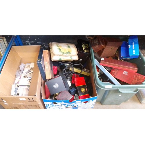 92 - 3 boxes of miscellaneous to include cameras, pewter, various boxes / jewellery boxes, old photograph... 