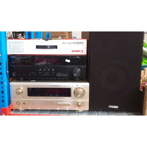 94 - A Denon AVR-1803 AV surround receiver, a Yamaha RX-V377 natural sound AV receiver, a Canon colour im... 