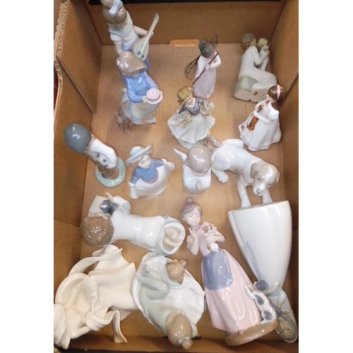 97 - A box of assorted figures, mainly Nao, other Spanish figures including Lladro and other ornaments. C... 