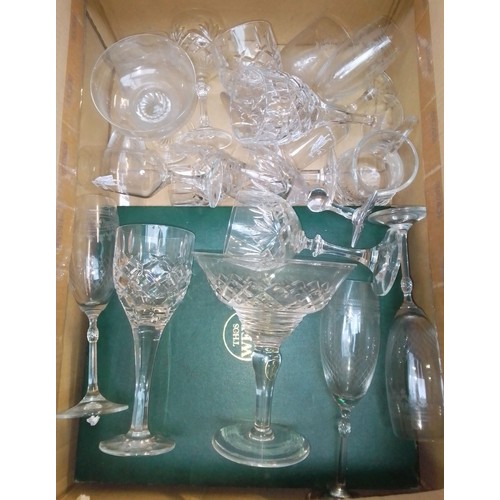 99 - A box of glass including Webb Crystal wine glasses etc.