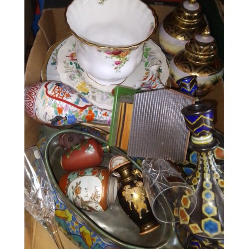 136 - 4 boxes of ceramics, ornaments, glassware, including Gouda, Oriental etc.