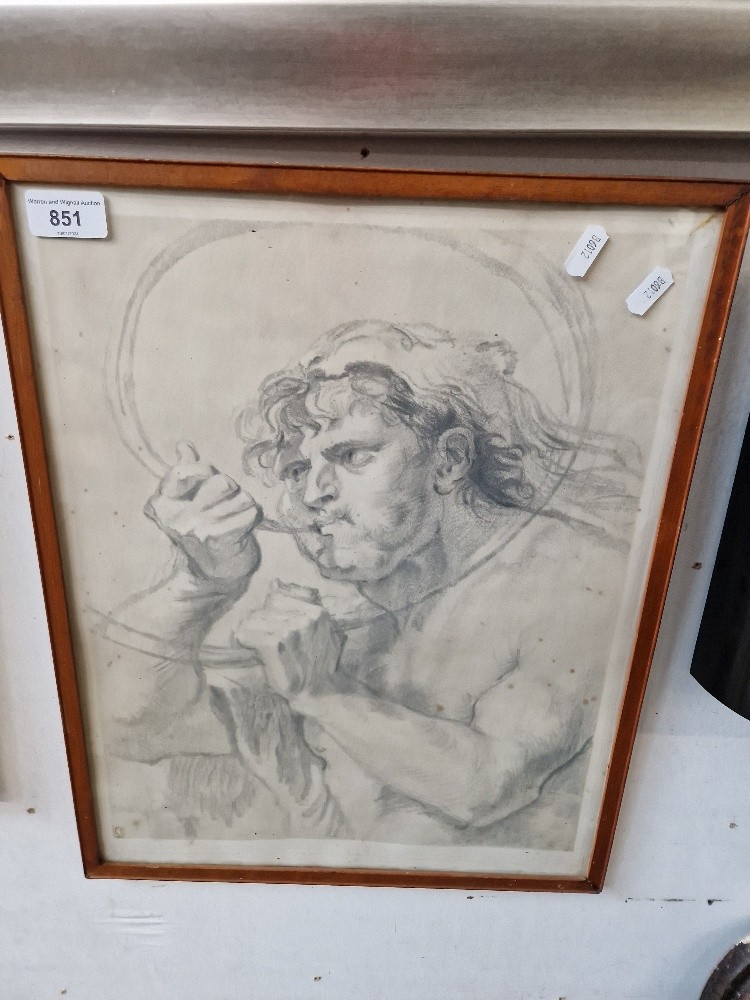 After Rubens (15771640), man blowing a horn, crayon manner lithograph