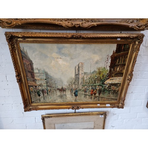 893 - 20th Century Continental school, Parisienne street scene, oil on canvas, 90cm x 59.5cm, signed 'J Gi... 