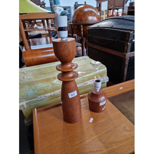 917 - Two mid 20th century teak table lamps.