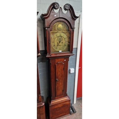 966 - A George III mahogany longcase clock with brass dial marked John Allan Irvine, weights and pendulum.