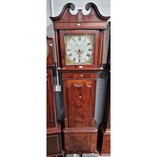 965 - A George III mahogany longcase clock with weights and pendulum.