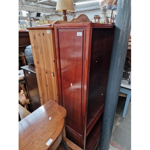 991 - Chinese hardwood bookcase, a pine bookcase and an oak bookcase.