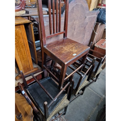 994 - A set of six mahogany dining chairs and one other chair.