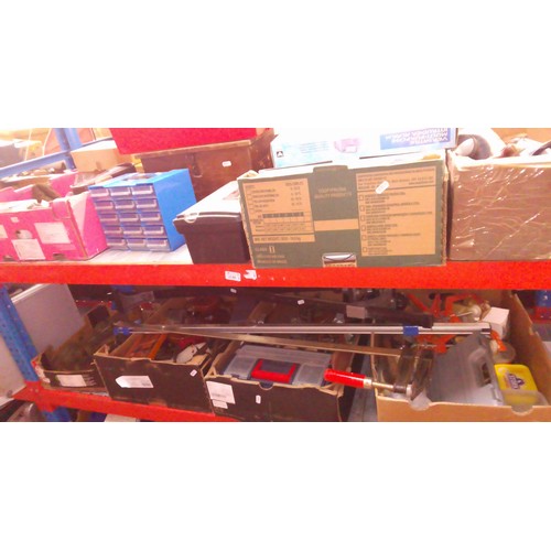 146 - 7 boxes of various tools / garageware together with few empty toolboxes / boxes and 2 clamps.